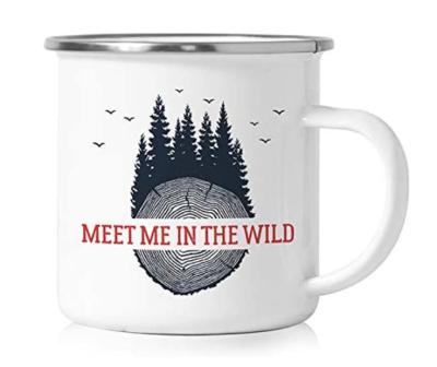 China Christmas Sublimation Stainless Steel Small Vintage Cheap White Spotted Metal Coffee Enamel Stocked Custom Printing Camping Mug for sale