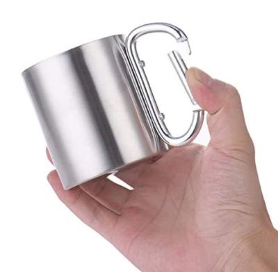 China Private Label 220ml 300ml Travel Carabiner Stainless Double Wall Mug Stocked Outdoor Camping Warmer Coffee Mug With Logo Handle for sale