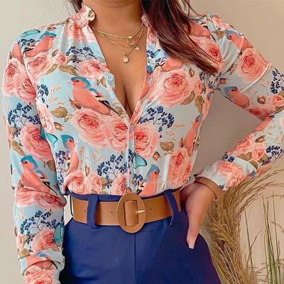 China Wholesale Fashion Autumn Fall Elegant Deep V-Neck Boho Embroidery Chiffon Chiffon Shirts Anti-wrinkle Tops Women Blouse for sale