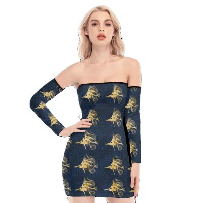 China Anti-Static Cheap Casual Women All Over Print Fit Skinny Back Lace Up Off The Shoulder Party Tube Dress Tops for sale