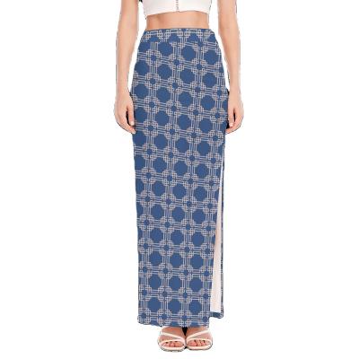 China Anti-Static All Over Print Ease Women's Side Slit Charming Long Skirt for sale