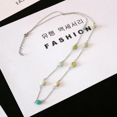 China CLASSIC Natural Handmade Stone Long Stainless Steel Necklace Women Jewelry Sweater Necklace For Women Luxury for sale