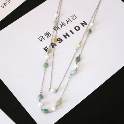 China CLASSIC Two Layers Fashion Blue Stone Jewelry Amazon Necklace 2022 Spring Women Hot Saling Bijux Sweater Chain Long for sale