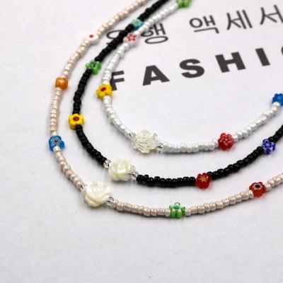 China Cute Japan Seed Beads Myuki Necklace Multi Color Murano Bilateral Carved Multi Rose Flower Short Necklace Wholesale Choker for sale