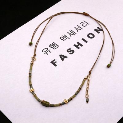 China Vintage Matte Crystal Natural Unakite Choker Women Flower Zink Alloy Adjustable Necklaces For Women Wholesale for sale