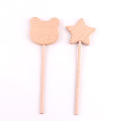 China New Design Environmentally Friendly Beech Materials Baby Wooden Molar Chew Sticks Wooden Teethers Cartoon Star Pentagon Bear Teethers Stick Toy For Baby for sale