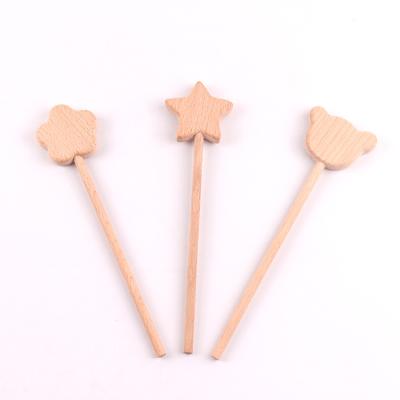 China Toy Diy Wood Comfort Stick Cartoon Beech Color Starry Pentagon Bear Soft Natural Wooden Wooden Stick Toy Diy Milk Teeth Molar Soothing Stick for sale