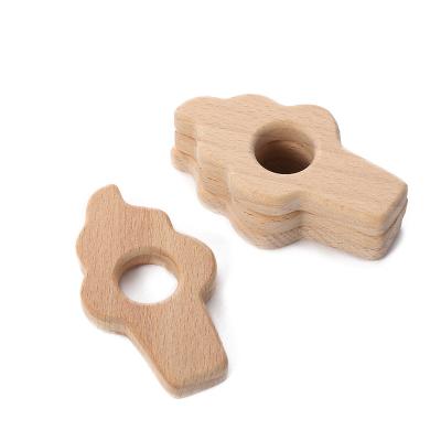 China Eco-friendly Natural Baby Colorful Wooden Soft Teether Beech Ice Cream Non-Toxic Baby Teether Toy New Arrival 85x45mm for sale