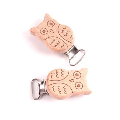 China Bpa Free Creative Product Bpa Free Clip Wide Beech Labeling Owl Pacifier Baby Pacifier Clip Cartoon Animal for sale