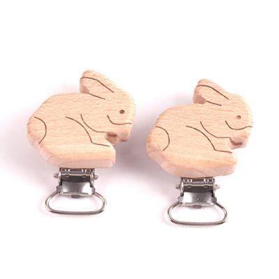 China BPA Free Exquisite Environmentally Friendly Wooden Color Clip Beech Marking Rabbit Shape Animal Wide Pacifier No Cut Hole for sale