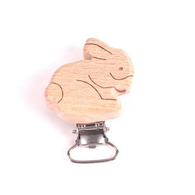 China BPA Color Rabbit Pacifier Clip Animal Pacifier Clip Clip Free Environmentally Friendly Wide Beech Wood Animal Tracking Holder for sale