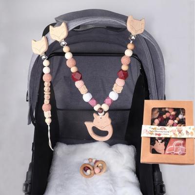 China Baby Stroller Wooden Hanging Pacifier Chain Baby Stroller Toys Infant Teething Wooden Animal Chain for Baby Gym 0 6 Months for sale