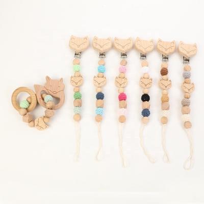 China Baby's Toy Quality Assurance Pacifier Clip Chains Bracelet Infant Teething Fox Shape Baby Pacifier Clip Chain Set for sale