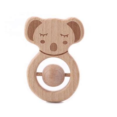 China Musical 8.8x6.2cm High Quality Educational Infant Beech Wooden Teether Toys Cute Bear Rattle Beech Molar Toy for sale