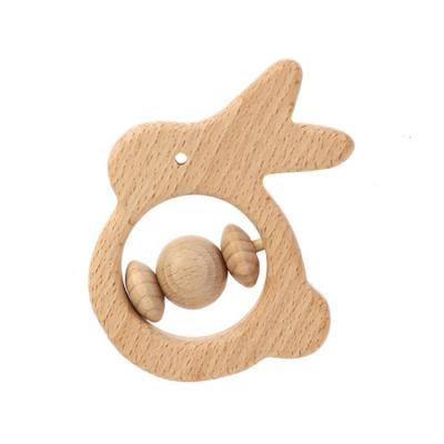 China Wholesale Safe Baby Wooden Newborn Wooden Animal Rattle Baby Rattle Soothing Toy for sale