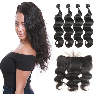 China Frontal não processado do laço do Weave do corpo das extensões do cabelo humano de Remy do brasileiro à venda