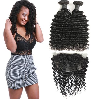 China Soft 9A Pre Plucked 360 Lace Frontal With Bundles Deep Wave OEM Service for sale