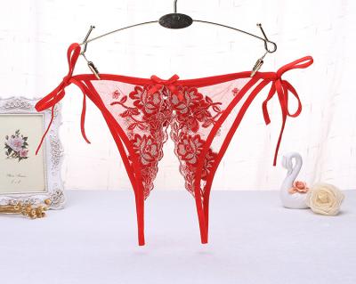 China Breathable Hot Sexy Lingerie Eco-Friendly Women's Transparent Embroidery Lace Up Open Crotch/Thong Panties for sale