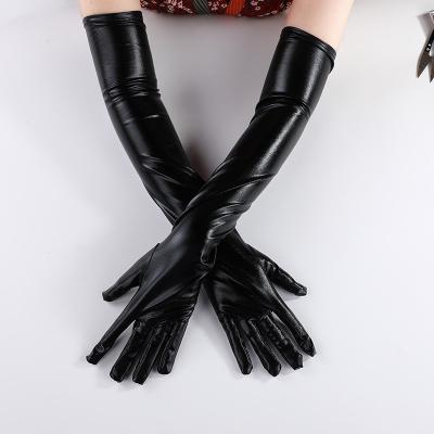 China Costumes Women Leather Black Pole Dance Liner Leather Gloves For Stage Performance Gloves for sale