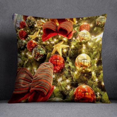 China Non-Toxic Red Christmas Tile Case Linen Christmas Tree Printing 45x45 Linen Cushion Cover for sale