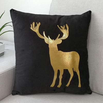 China PORTABLE Christmas Elks Bronzing Designer Pillow Case Modern Cushion Cover For Home Decorative for sale