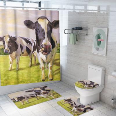 China Customizable Fabric Shower Curtain Cow Print Design Customizable Polyester Shower Curtain for sale