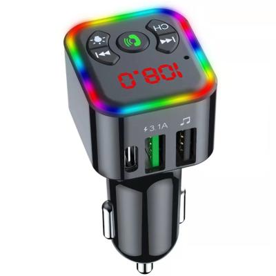 China Multifunctional Car Fm Transfer 5.0 New Design Fm Transmitter With Dual Led Screen Display Phone Charger Fast Charging for sale