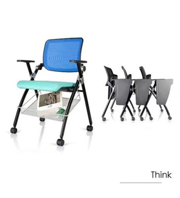 China Include tablet steel frame black folding chair with large area book holder and caster for easy moving for training and waiting room for sale