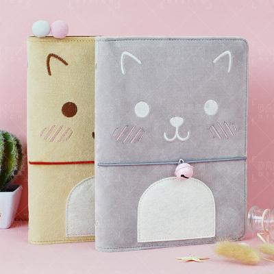 China Cute Plush Cat Notebook Hardcover Book Diary Stationery Travel Planner Function Notepad Girls Diary Card Holder for sale