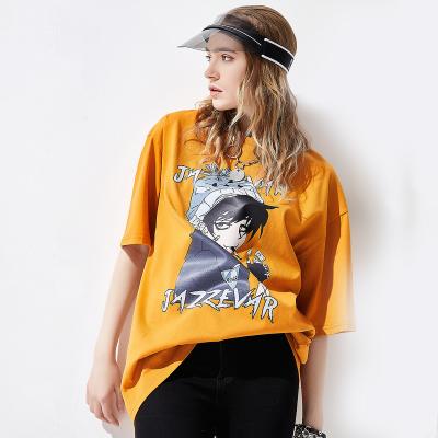 China 2021 JAZZEVAR Summer Viable Casual Loose Round Neck Printing T Shirts For Women 100% Cotton Multicolor Optional for sale