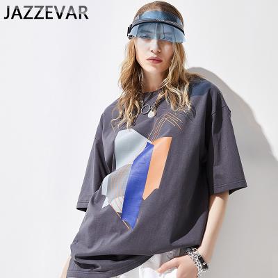 China Anti-Wrinkle 2021 Summer Round Neck Cotton Short Sleeve Printed T-shirt Women's Loose Plus Size Multi-Clock Colors Available for sale