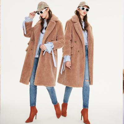 China Factory Customization Winter Teddy Bear Long Parka Brown Breathable Faux Shearling Leather Jacket Plus Size Women's Jacket for sale