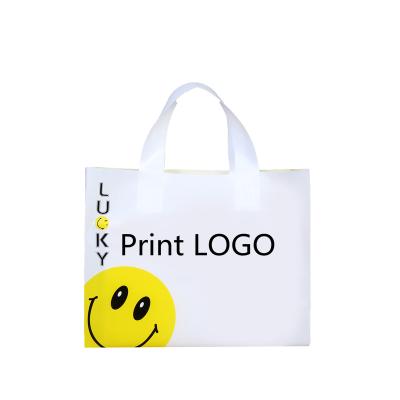 China Recycled Plastic Logo On Side And Bottom LDPE Materials Shopping Bags Custom Smile Package Eco-Friendly With Handle for sale