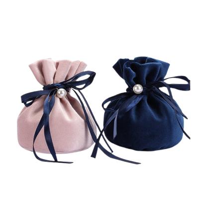 China Recyclable Custom Pink Beige Suede Jewelery Bag Earring Necklace Bracelet Lipstick Ribbon Dust Pouch Velvet Pouch Velvet Pouch Bag for sale