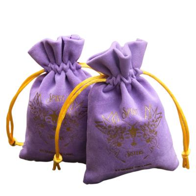 China Recyclable Custom Logo Soft Pink Purple Velvet Pouch Bags Watch Necklace Bracelet Gift Drawstring Jewelry Suede Pouch for sale