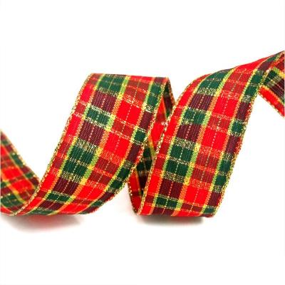 China Custom 100% Recyled Classic Plaid Pattern Brand Logo Polyester Double Face Satin Ribbon For Gifts for sale