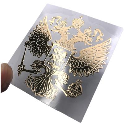 China 3D Logo Gold Silver Phone Back Custom Transfer Metal Waterproof Metal Printing Adhesive Sticker for Decoration Eagle God Image for sale