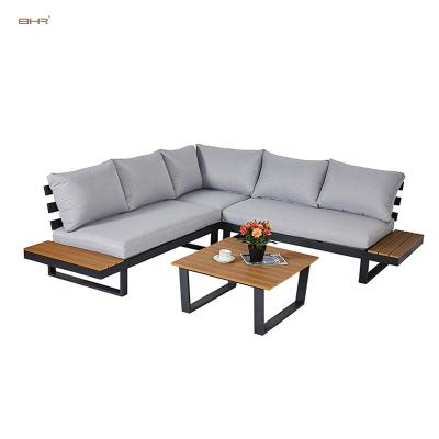 China Modern outdoor high quality wood luxury aluminum garden table chair conversation furniture living room sofa set for sale