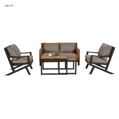 China Modern 5 Piece Patio Garden Wicker Conversation Sofa Set Hand Knit Set Outdoor Rattan Furniture for sale