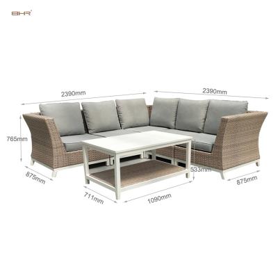 China 2022 New Product BHR Modern Waterproof Rattan Furniture Outdoor Corner Sofa Set for sale