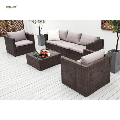 China BHR Best Seller Modern High Quality Waterproof Plastic Flat Wicker Sofa Set Rattan Patio Furniture With 6cm Cushion for sale