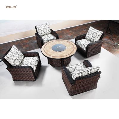 China Modern Luxury High Grade High Grade Living Rattan Outdoor Garden Furniture With Fire Pit Set for sale