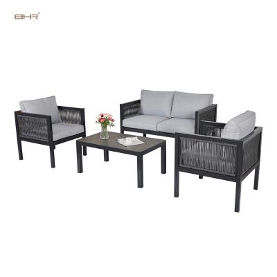 China Modern Hand - Woven Outdoor Garden Furniture Patio Garden Chair Outdoor Rope Rope Sofa Set Black for sale