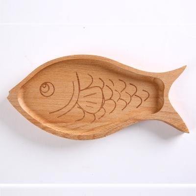 China Portable Tableware Baby Kids Feeding Bowl Cute Fish Shaped Wooden Dinner Food Dish Dessert Tableware Dish for sale