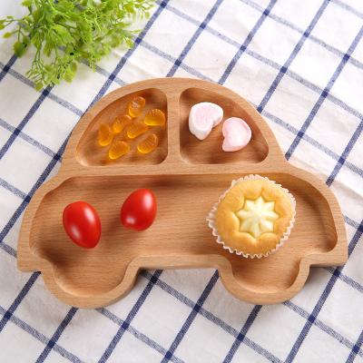 China Portable Cute Car Shaped Wooden Dishes Baby Feeding Dish Divided Dishes For Kids Toddlers for sale