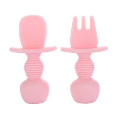 China New Food Grade BPA Free Non-Toxic Silicone Baby Feeding Spoon Fork Training Set for sale