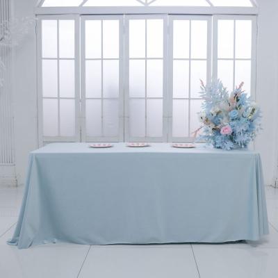 China Durable Elegant Place Round Blue Velvet White Table Cloth For Wedding Party Decoration for sale