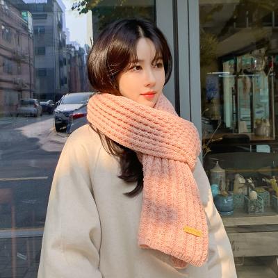 China Solid Colors EE450 190*30cm Classic Striped Small Knot Flurry Plush Thicken Solid Colors Cable Knitted Soft Stretchy Winter Women Warm Scarf for sale