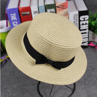 China Picture Girls Sun Brim Fedora Hat Outdoor Visor Ribbon Sun Brim Sun Straw Hat Summer Straw Hats Wide Flat Straw Hats AA024 for sale