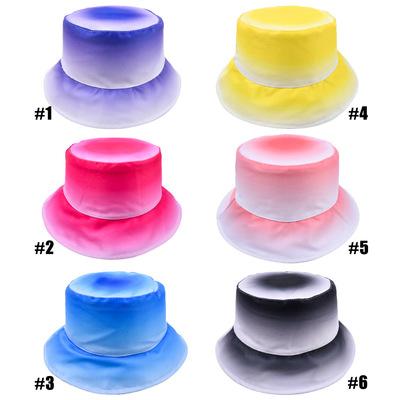 China Colored Gradient Tie Dye Bucket Hats Girls Summer Beach Brim Fisherman Image AA014 Sun Custom Wide Foldable Cotton Hat for sale